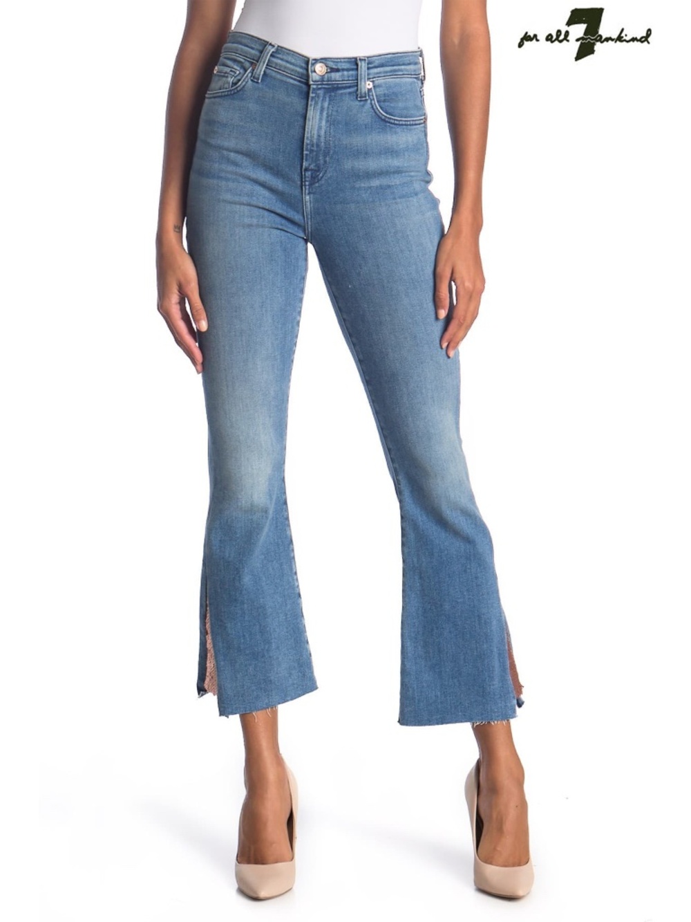 7 FOR ALL MANKIND NWT HIGH WAIST SLIM KICK SEQUIN FLARE CROP BEUS JEAN. SIZE 27